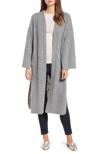 Women's Halogen Cable Knit Long Cashmere Cardigan, Size - Grey