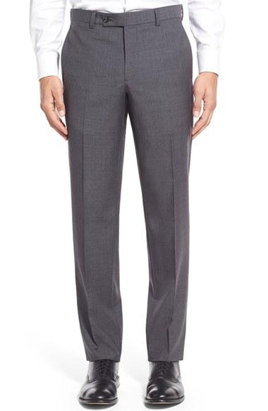 Men's Ted Baker London Flat Front Check Wool Trousers R - Grey
