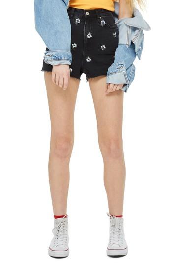 Women's Topshop Floral Embroidered Mom Shorts Us (fits Like 0) - Black