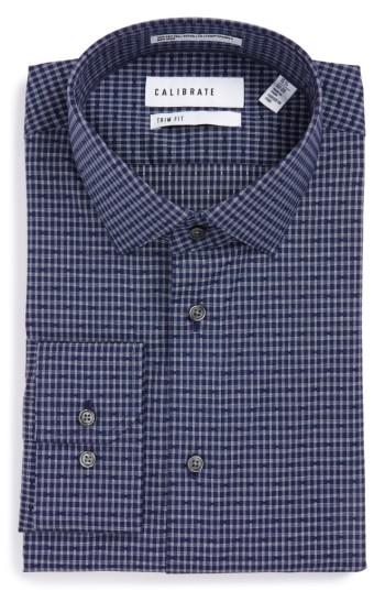 Men's Calibrate Trim Fit Non-iron Check Stretch Dress Shirt .5 - 34/35 - Blue