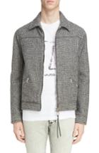 Men's Lanvin Houndstooth Wool Zip Front Jacket Eu - Grey