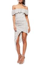 Women's Missguided Off The Shoulder Asymmetrical Lace Dress Us / 8 Uk - Grey