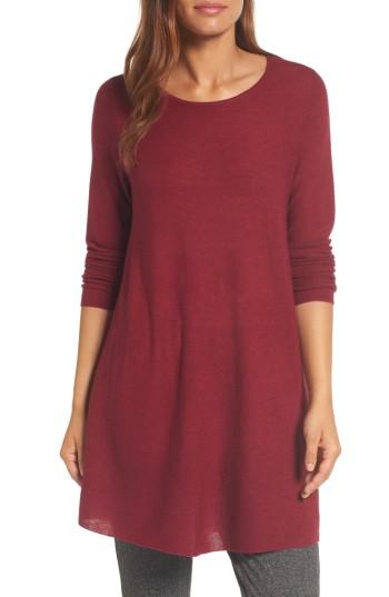 Women's Eileen Fisher Jewel Neck Tunic Sweater, Size - Red