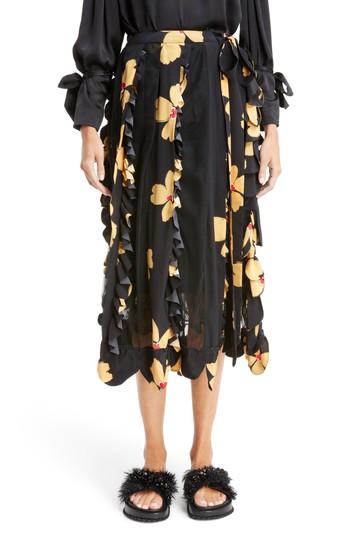 Women's Simone Rocha Turbo Pleat Floral Silk Wrap Skirt Us / 8 Uk - Black