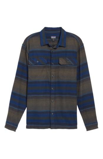 Men's Patagonia 'fjord' Regular Fit Organic Cotton Flannel Shirt, Size - Blue