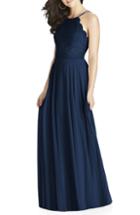 Women's Dessy Collection Lace & Chiffon Halter Gown (similar To 14w) - Blue