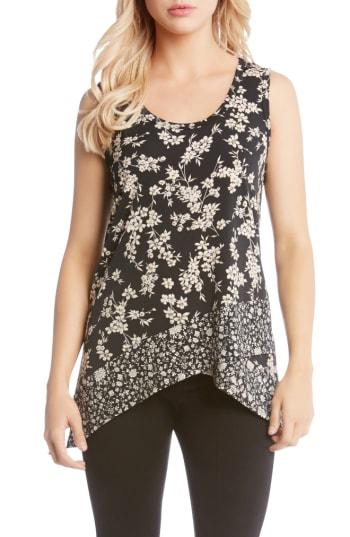 Women's Karen Kane Floral Asymmetrical Tank - Black