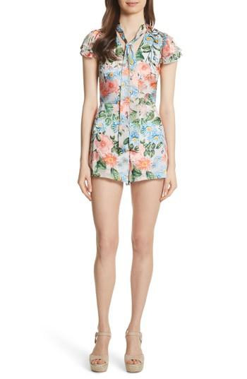 Women's Alice + Olivia Macall Floral Ruffle Sleeve Romper - Blue