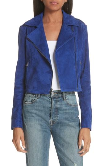 Women's Theory Sanda L Lamb Suede Moto Jacket, Size - Blue