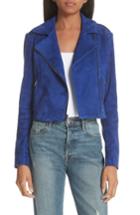 Women's Theory Sanda L Lamb Suede Moto Jacket, Size - Blue