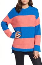 Women's Bp. Rugby Stripe Sweater, Size - Blue