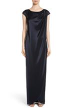 Women's St. John Evening Bateau Neck Liquid Satin Column Gown - Blue