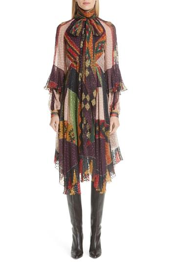 Women's Etro Print Silk Blend Midi Dress With Removable Scarf Us / 40 It - Burgundy