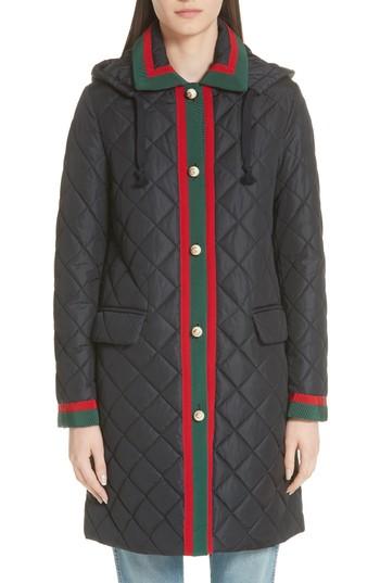 Women's Gucci Web Detail Quilted Coat Us / 38 It - Blue
