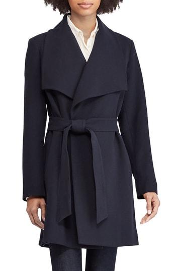 Women's Lauren Ralph Lauren Belted Drape Front Coat - Blue