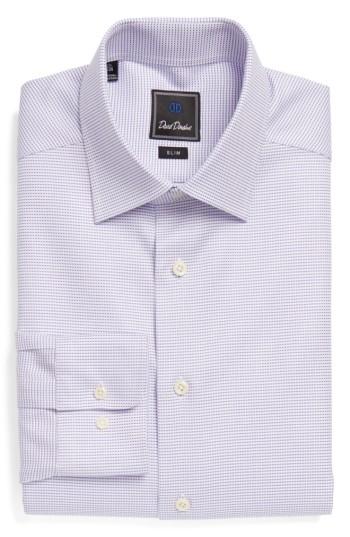 Men's David Donahue Slim Fit Check Dress Shirt - 32/33 - Purple