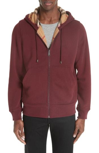 Men's Burberry Zip Hoodie, Size - Red