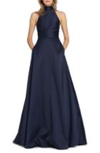 Women's Ml Monique Lhuillier Satin Mock Neck Evening Dress - Blue