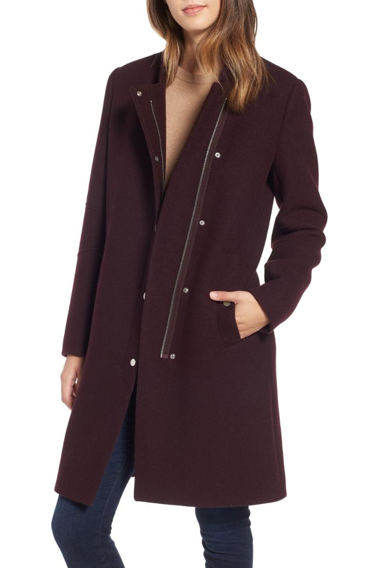 Women's Marc New York Single Breasted Melton Coat - Red