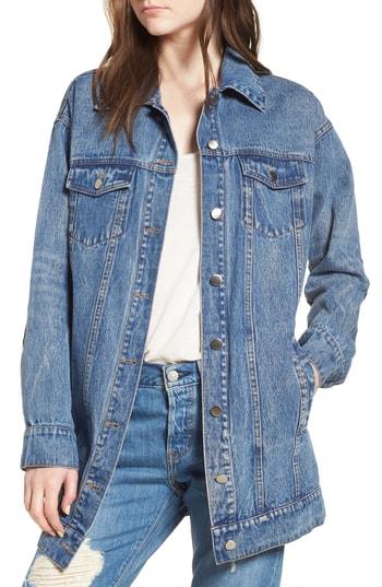 Women's Avec Les Filles Denim & Faux Fur Trucker Jacket - Blue