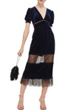 Women's Topshop Velvet & Lace Puff Sleeve Midi Dress Us (fits Like 0) - Blue