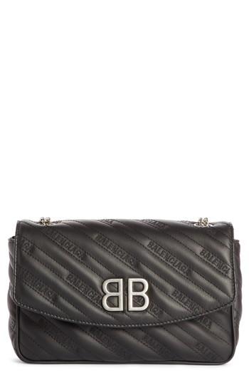 Women's Balenciaga Bb Matelasse Quilted Wallet On A Chain - Black