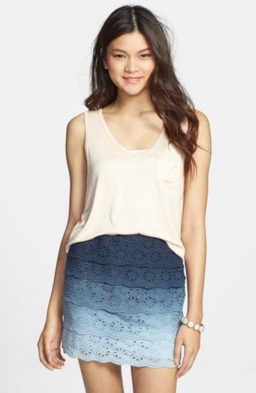 Mimi Chica Tiered Lace Ombre Skirt (juniors) Navy