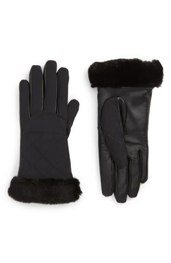 Women's Ugg Water Resistant Touchscreen Quilted Nylon, Leather & Genuine Shearling Gloves
