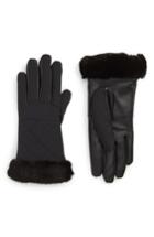 Women's Ugg Water Resistant Touchscreen Quilted Nylon, Leather & Genuine Shearling Gloves