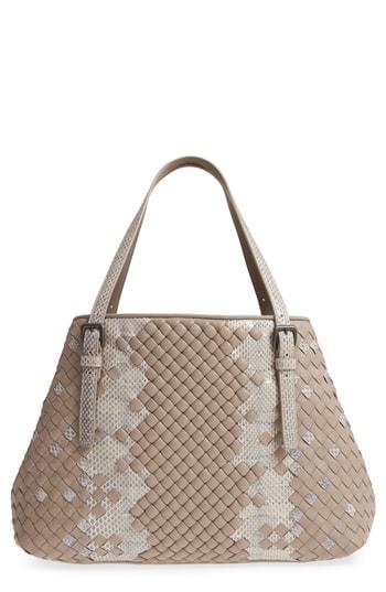 Bottega Veneta Cesta Intrecciato Leather & Genuine Snakeskin Tote - Grey