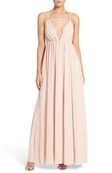 Women's Lulus Strappy Plunging V-neck Empire Gown - Pink