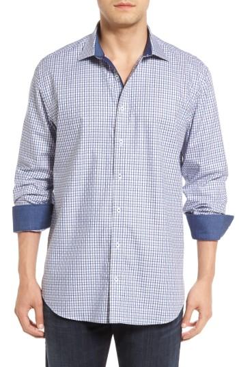 Men's Bugatchi Shaped Fit Basketweave Check Sport Shirt