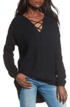 Women's Love By Design Cross Front Braided Sweater - Black