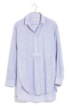 Women's Madewell Stripe Side Button Popover Shirt, Size - Blue