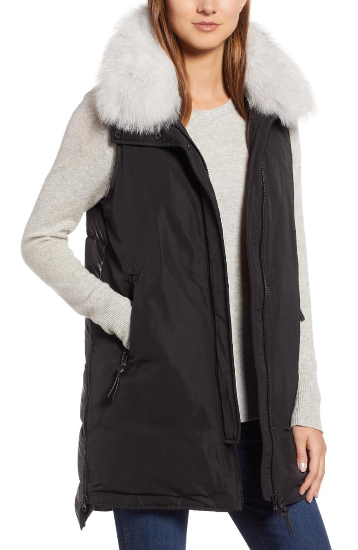 Women's Derek Lam 10 Crosby Genuine Fox Fur Trim Down Vest