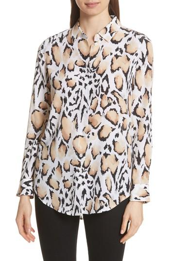 Women's Equipment Essential Animal Print Silk Shirt - White