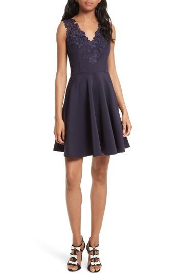 Women's Ted Baker London Embroidered Neoprene Fit & Flare Dress - Blue