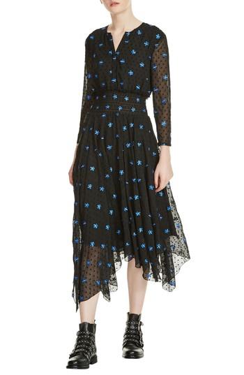 Women's Maje Raiette Embroidered Handkerchief Dress - Black