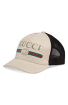 Men's Gucci Vintage Logo Leather Ball Cap - Beige