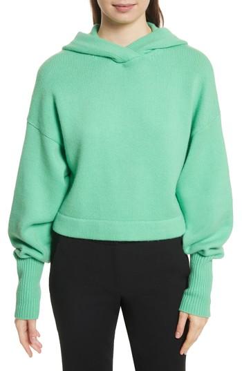 Women's Tibi Blouson Sleeve Cashmere Hoodie - Green