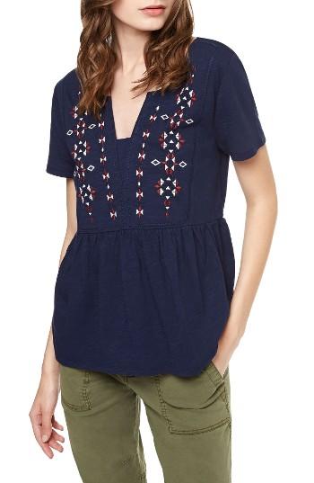 Women's Sanctuary Carlisle Embroidered Babydoll Top - Blue