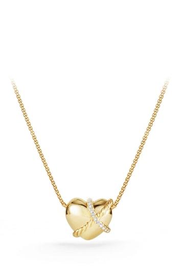 Women's David Yurman Heart Pendant Necklace In 18k Gold With Diamonds