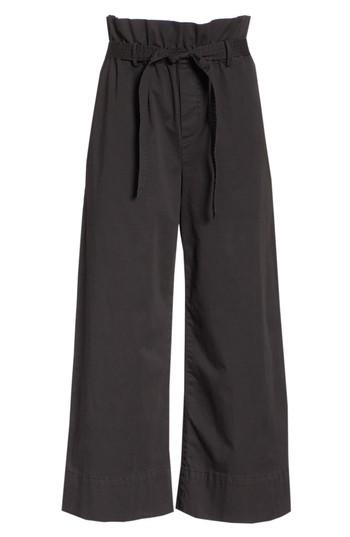 Women's Frame Paperbag Waist Wide Leg Crop Pants - Black