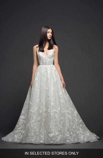 Women's Lazaro Floral Embroidered Tulle Gown, Size In Store Only - Ivory