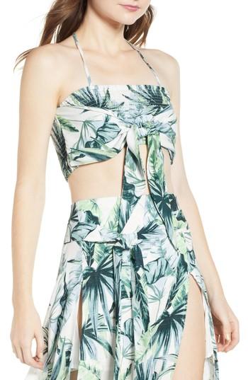 Women's Somedays Lovin Palm Print Fringed Crop Top - Green