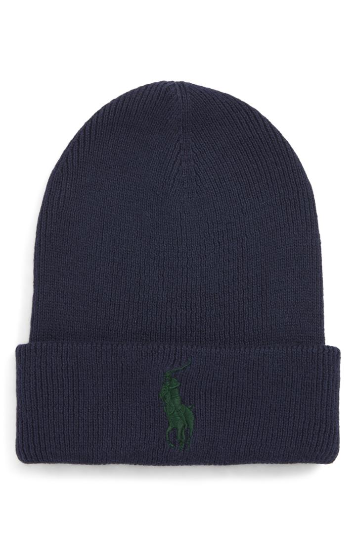 Men's Polo Ralph Lauren Big Pony Cuffed Beanie - Blue