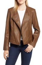 Women's Cole Haan Collarless Leather Jacket - Brown