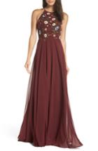 Women's Jenny Yoo Sophie Embroidered Luxe Chiffon Gown - Red