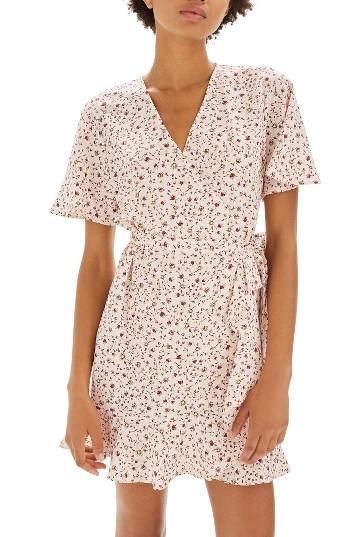 Women's Topshop Daisy Ruffle Wrap Tea Dress Us (fits Like 0) - Beige