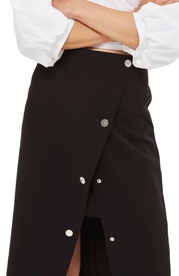 Women's Topshop Snap Midi Skirt Us (fits Like 10-12) - Black
